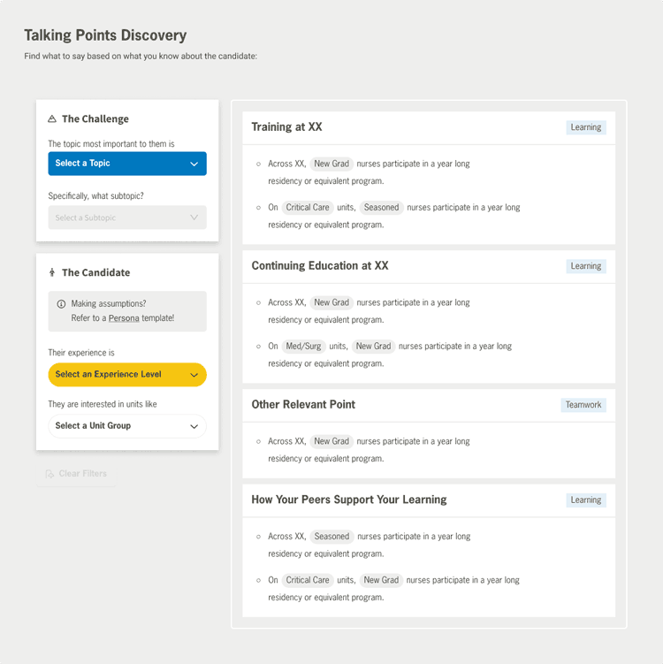 Detail of high-fidelity prototype displaying the 'Get to Yes' tab contents