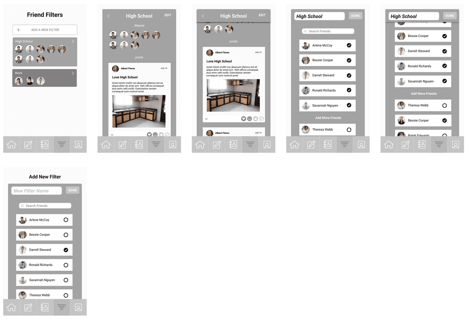wireframe managing friend filters