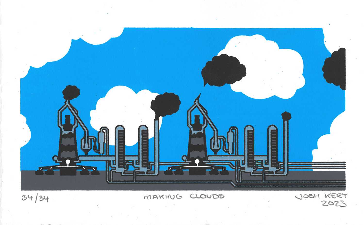 Image of two blast furnaces in a row, seen from the side, with cutaway sections of the interiors of the blast furnaces and accompnaying stoves.