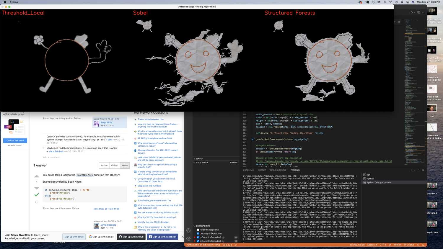 Image of prototype comparing the background removal results of three different algorithms.